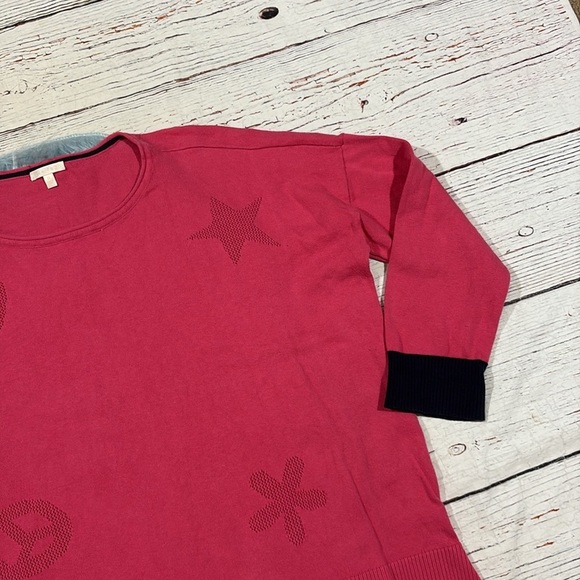 LISA TODD Womens Pink Good Vibrations Stars Heart Pullover Sweater Color Cuffs - Picture 8 of 9